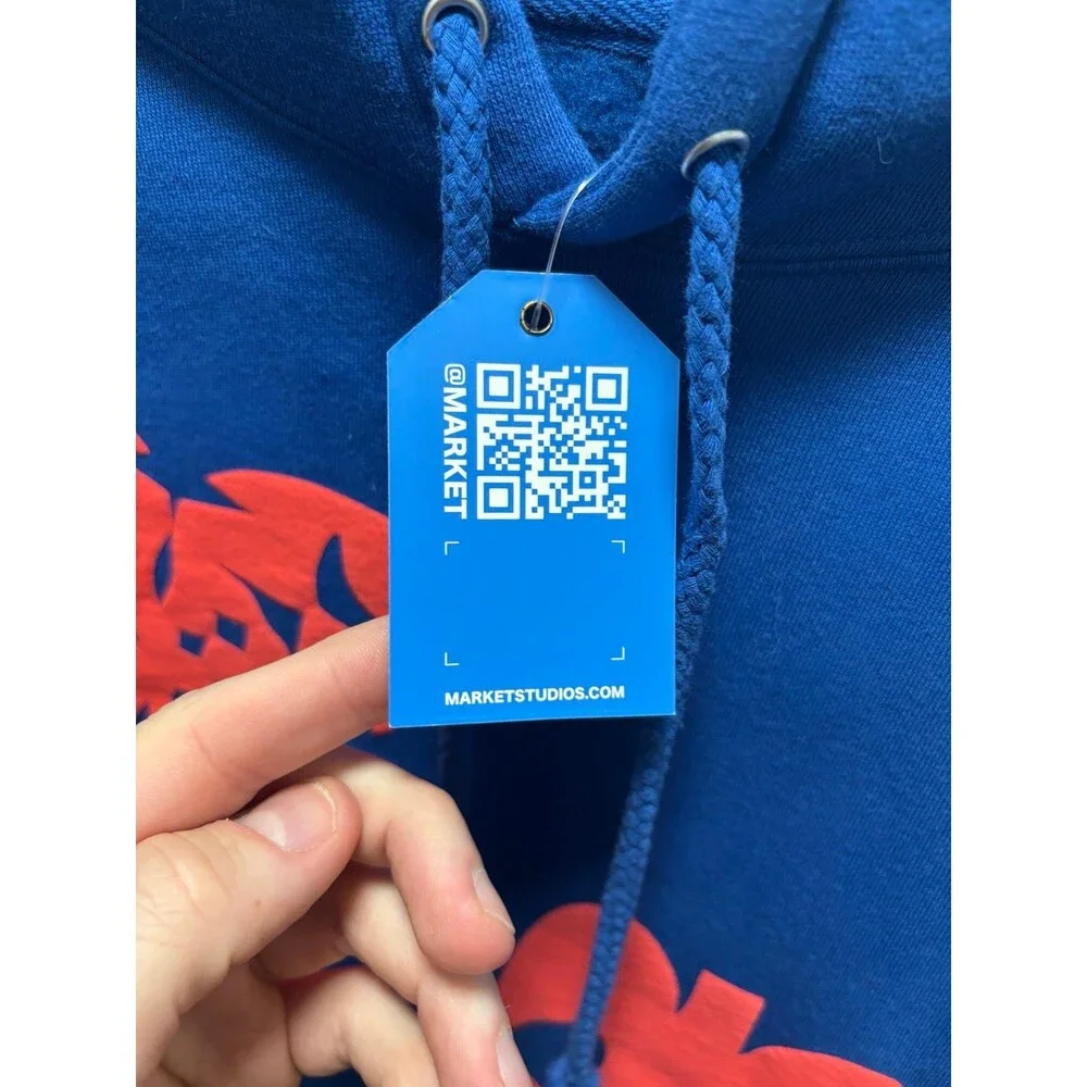 Market Studios Hoodie Sweatshirt Blue Pullover Graphic NWT Large